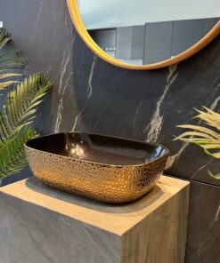 BACHA RECTANGULAR NEGRA Y BRONZE 455X325X135
